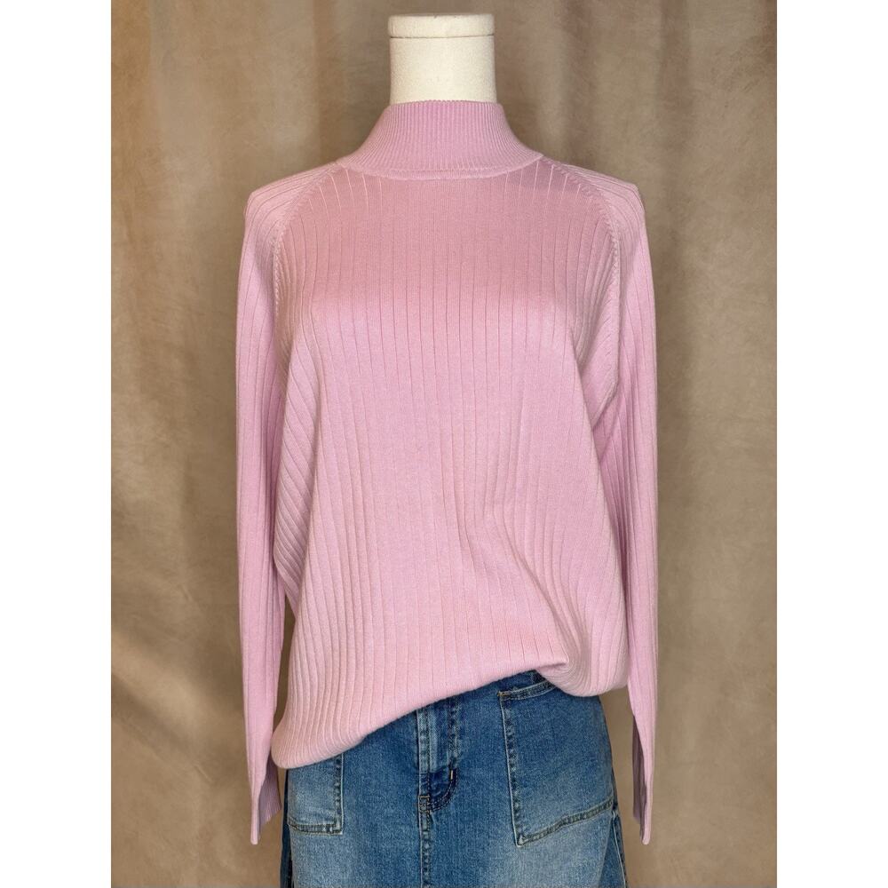 Vtg White Stag Pink Ribbed Mock Neck Sweater Women’s XL Soft Knit